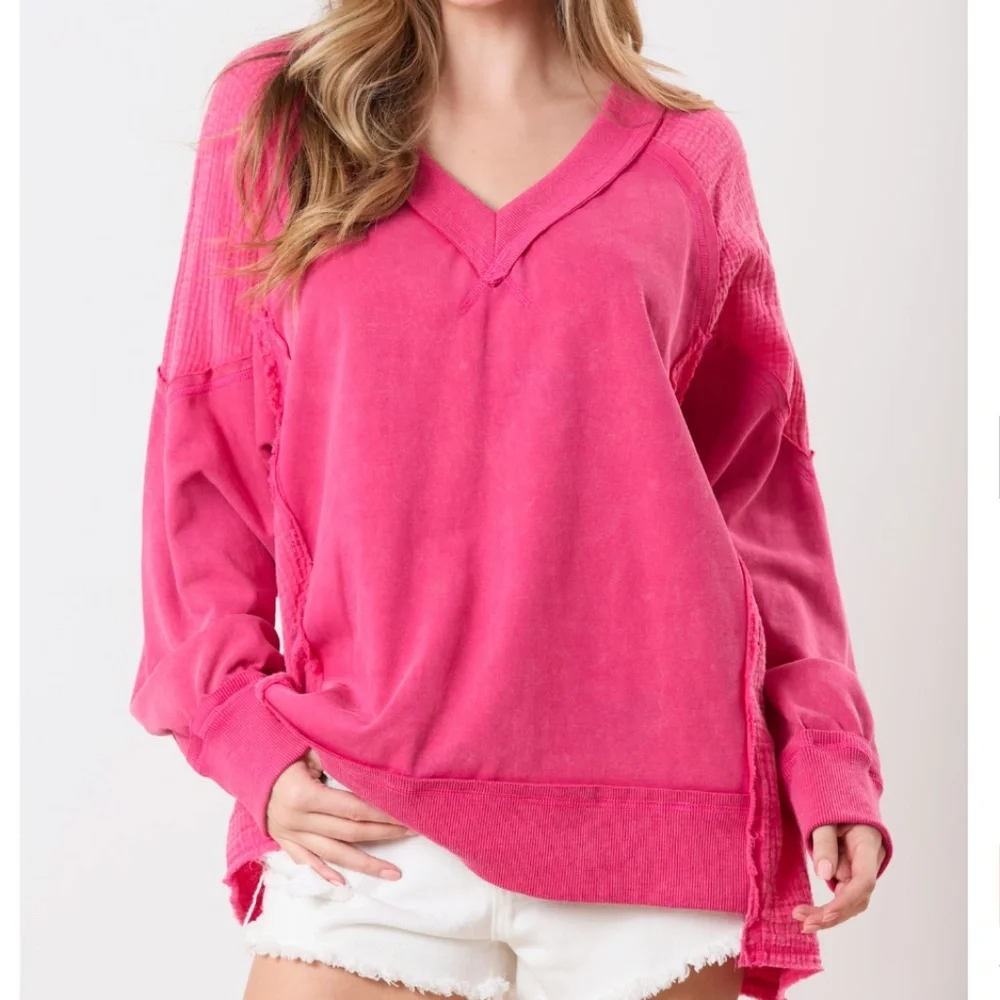 Peach Love “ Mimi “ Peach Love CA Mineral Wash Gauze V-Neck Sweatshirt 23